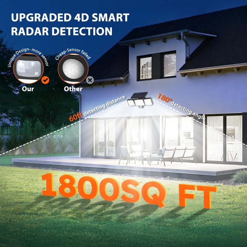 WdtPro Solar Flood Light Outdoor 4 Pack, 3500LM Super Bright Motion Sensor Outdoor Lights, Solar Lights Outdoors Waterproof, Upgrade Glass Panel, 270° Wide Angle LED Security Spot Light for Outside Yard - Image 4